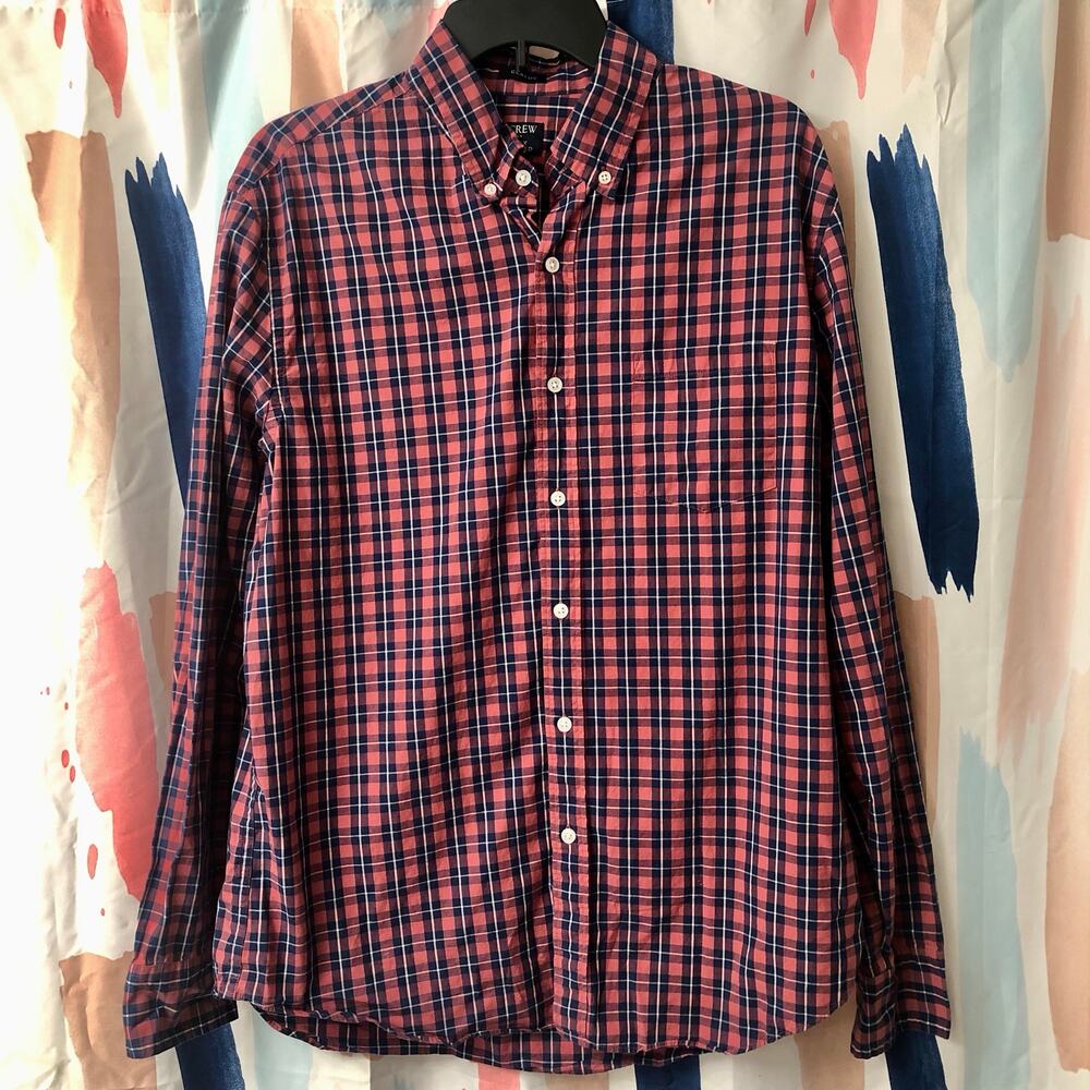 J. Crew Men’s Classic Fit Flex Washed Plaid Long Sleeve Button Down Shirt Large